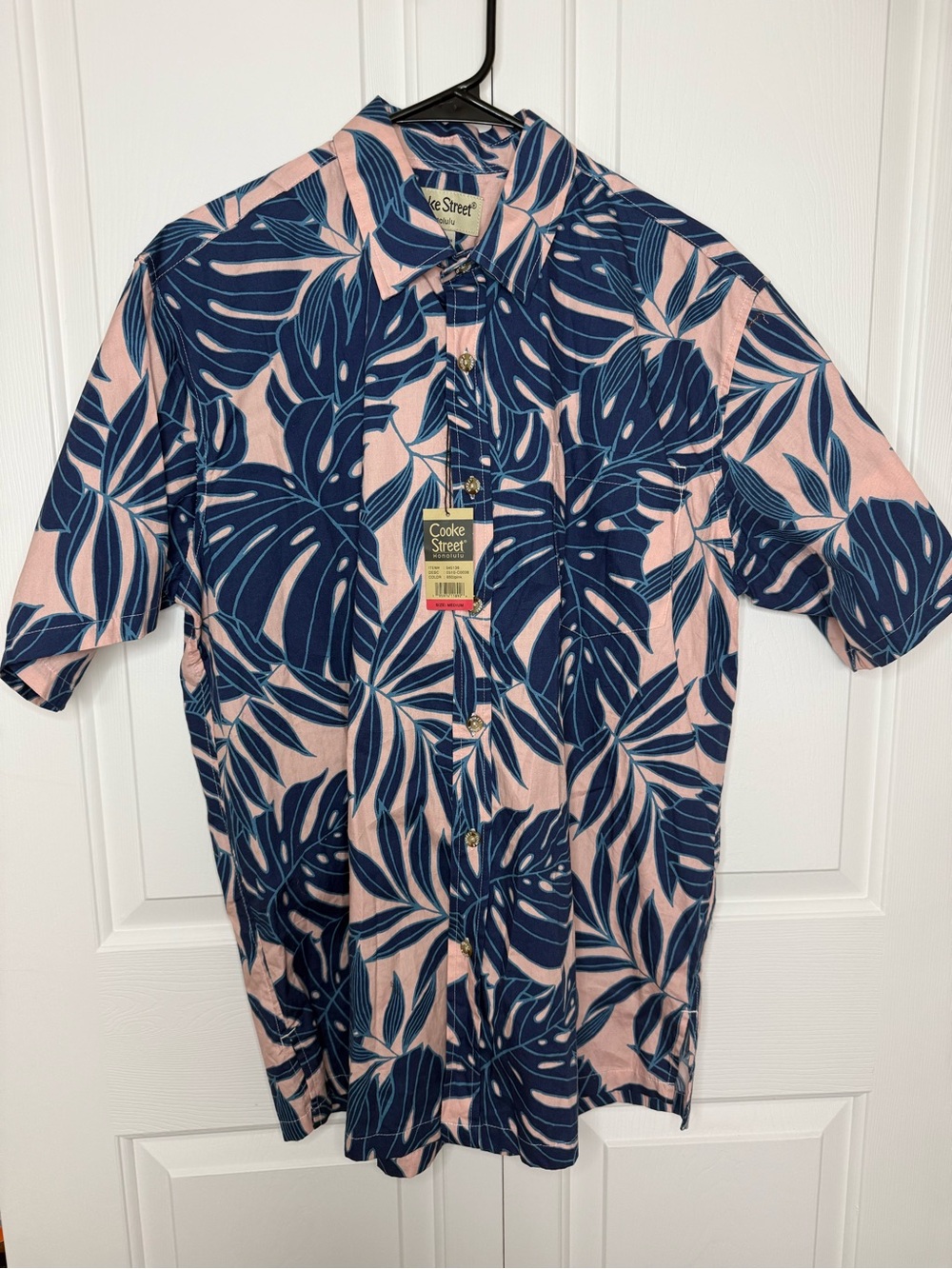 Cooke Street Honolulu Hawaiian Shirt Men M NWT Pink Blue Monstera Aloha Tropical